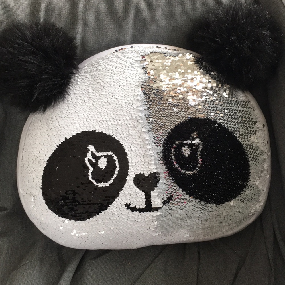 Sequin panda pillow